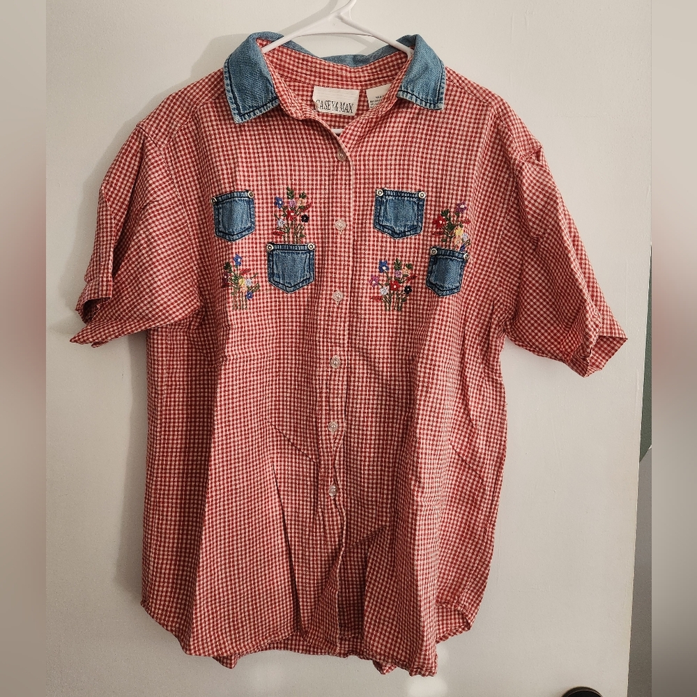 Casey & Max Vintage 90’s Casual Button Down Gingham Shirt Pocket - Size XL